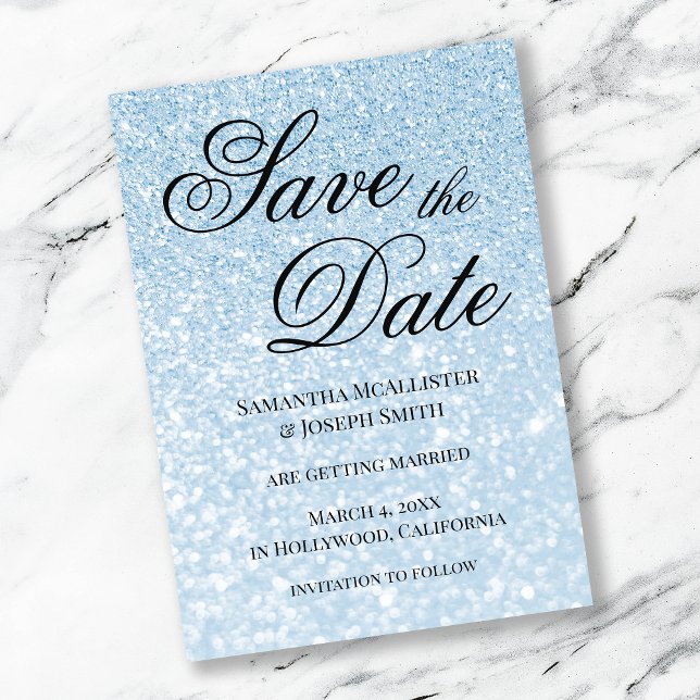Invitation Épargnez la Date Paillettes Flou Bleu Clair (Créateur téléchargé)