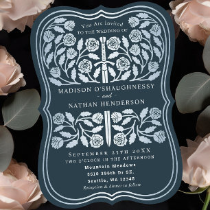 Invitation Épée argentée royale médiévale grise pour mariage