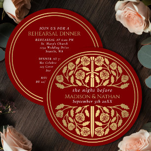 Invitation Épée d'or écarlate Répétition de mariage royal