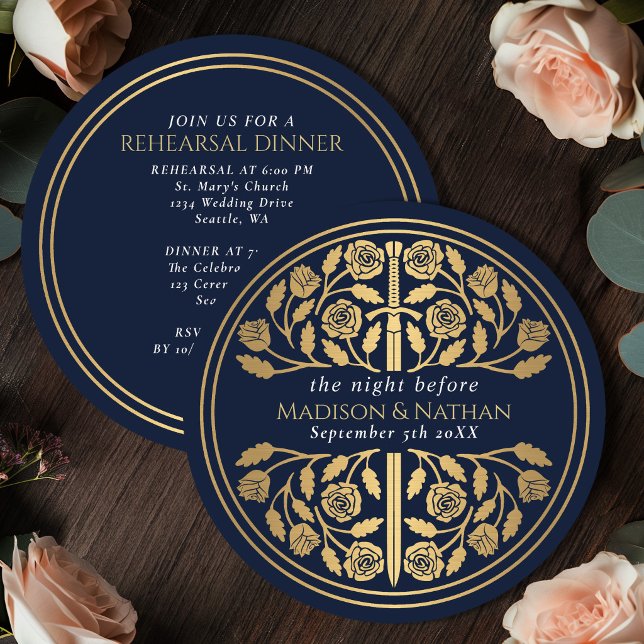 Invitation Épée dorée médiévale bleue répétition de mariage r (Créateur téléchargé)