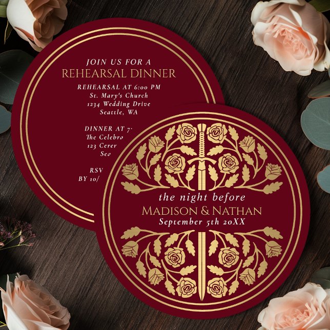 Invitation Épée dorée médiévale rouge répétition de mariage r (Créateur téléchargé)