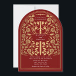 Invitation Épée dorée médiévale royale écarlate pour arche de<br><div class="desc">Définissez le ton de votre mariage médiéval fantastique avec un design d'invitation d'arche audacieux — une grande épée dorée entourée de fleurs sur un fond écarlate. Parfait pour les couples qui rêvent d'une célébration épique et romantique. Rendez votre histoire d'amour légendaire dès le premier coup d'œil ! REMARQUE : l'or...</div>