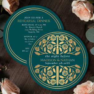 Invitation Épée dorée médiévale sarcelle Réhearsal de mariage