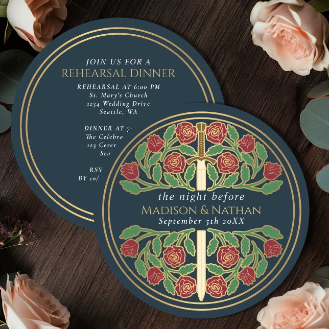 Invitation Épée florale grise dorée Répétition de mariage roy (Créateur téléchargé)