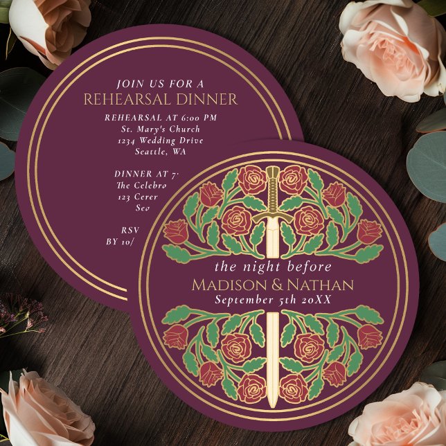 Invitation Épée florale or et mauve Répétition de mariage roy (Créateur téléchargé)
