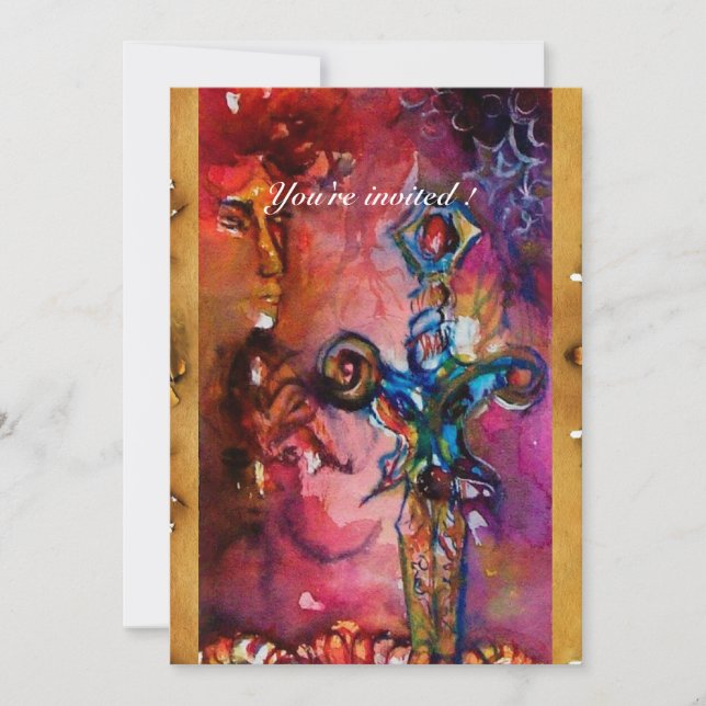 Invitation Épée magique EXCALIBUR Rouge Violet Fantastique (Devant)