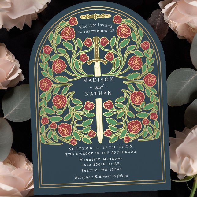 Invitation Épée Médiévale Royale Grise pour Mariage sous Arch (Créateur téléchargé)