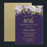 Invitation Éperche Floral Purple Gold 60e anniversaire Invita<br><div class="desc">Invitations d'anniversaire florales plus élégantes dans le Little Bayleigh Store!</div>