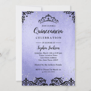 Invitation Éperche violette Tiara Damask Quinceanera
