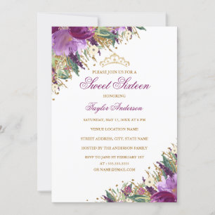 Invitation Épersion Tiara Amethyst Sweet sixteen Floral viole