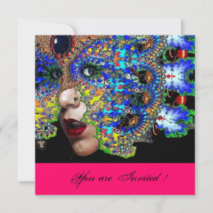 Invitation EPHEMERALMardi Gras Masquerade Ball, noir fuchsia