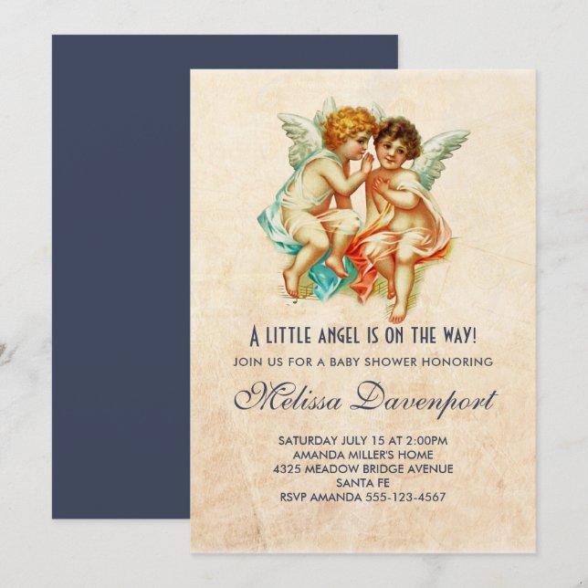 Invitation Éphémère Cherub mignon sur Fausse Feuille de Papie (Devant / Derrière)