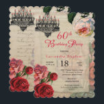 Invitation Ephémère vintage Florale 60e fête d'anniversaire<br><div class="desc">Romance est dans l'air avec ce vintage colage éphémère français à la conception de fête de soixantième anniversaire avec un lustre aux chandelles et une abondance de roses botaniques entourant les détails de votre célébration. Design original par Holiday Hearts Designs (incorporant des images vintages).</div>