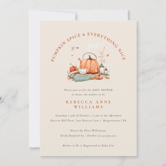 Invitation Épice citrouille & Tout Nice - Baby shower d'autom (Devant)