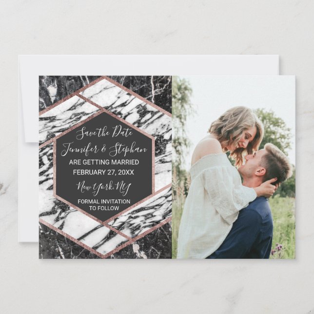 Invitation Épingle de mariage hexagonale moderne en marbre av (Devant)