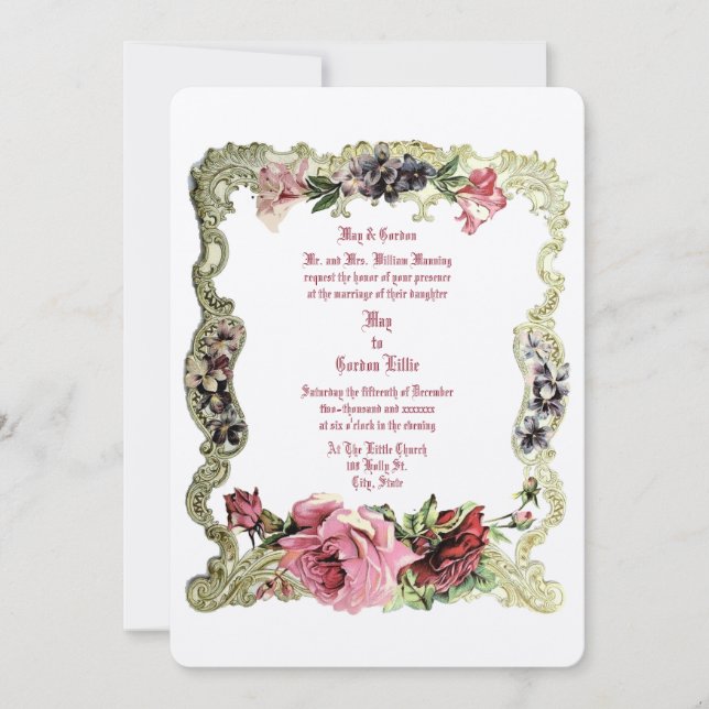 Invitation Époque victorienne 1891 Rococo baroque style flora (Devant)