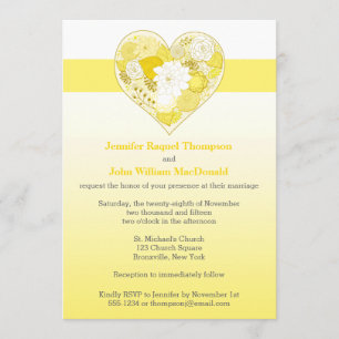 Invitation Épousant   jaune, coeur floral du blanc   Ombre