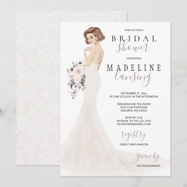 Invitation Épouse de la dentelle en Fête de l'mariée (Devant / Derrière)
