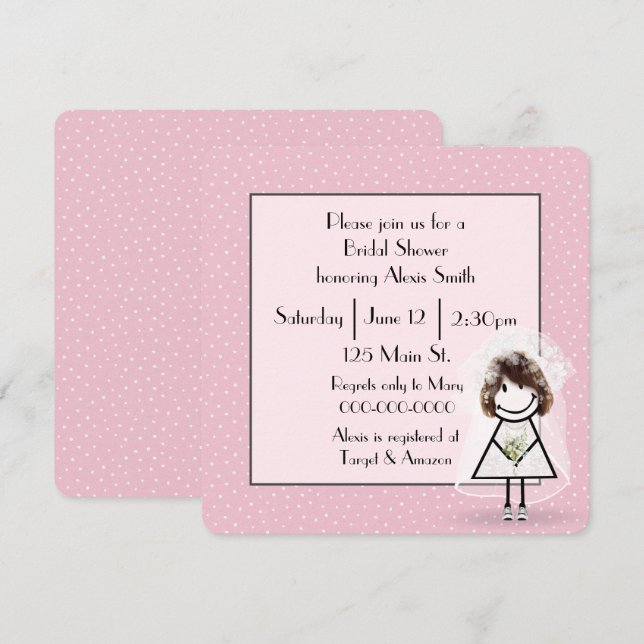 Invitation Épouse Figurant Sur Pois Rose (Devant / Derrière)