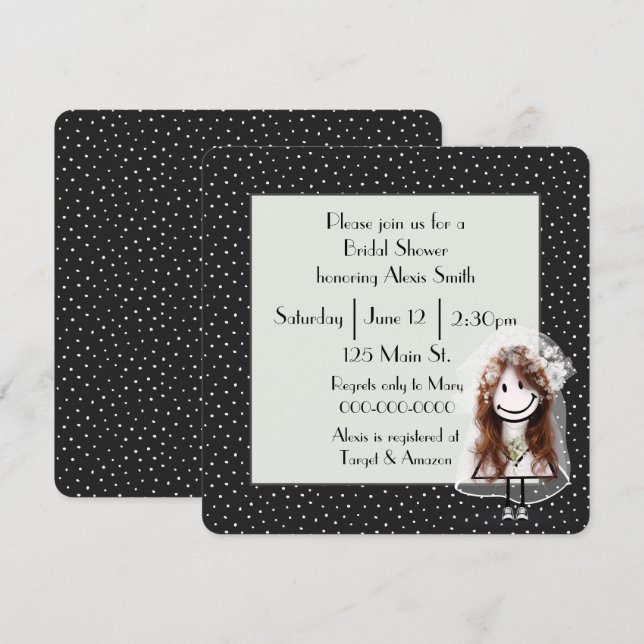 Invitation Épouse Figure Stick Sur Pois (Devant / Derrière)