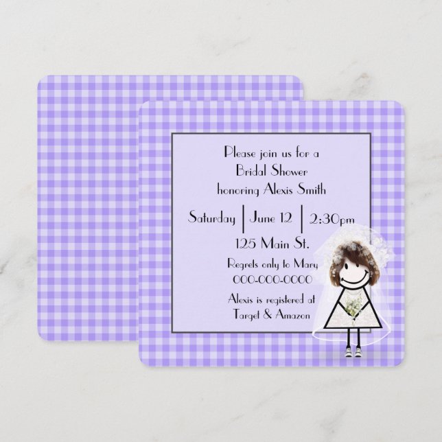 Invitation Épouse Figure Sur En vichy Violet (Devant / Derrière)