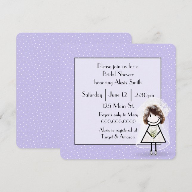 Invitation Épouse Figure Sur Pois Violets (Devant / Derrière)