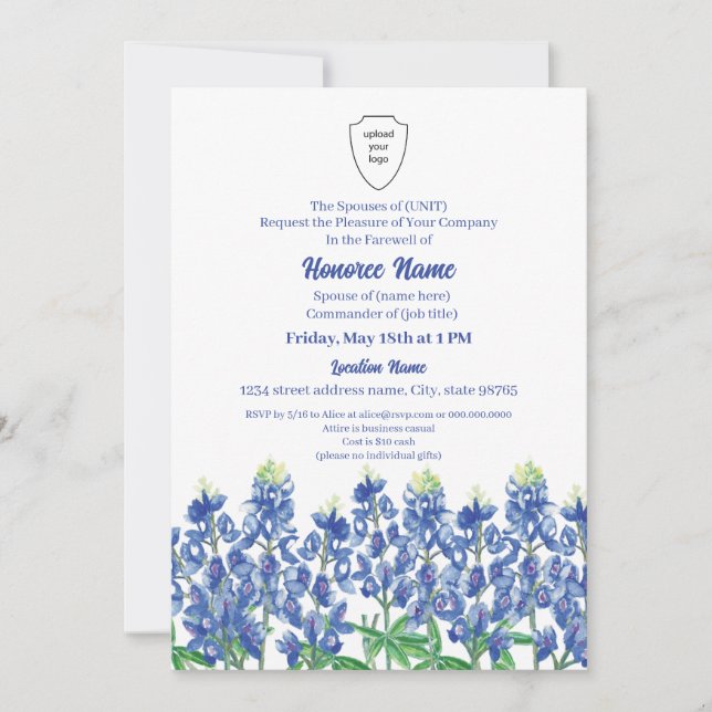 Invitation Épouse militaire Adieu bleu bleu numérique (Devant)
