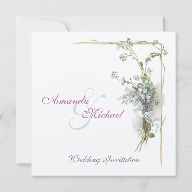 Invitation Épouser bleu vintage de myosotis des marais (Devant)