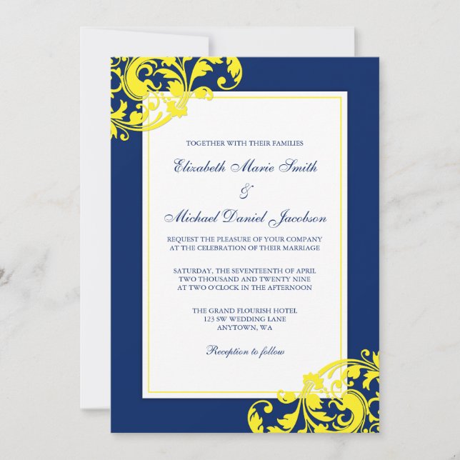 Invitation Épouser de remous de Flourish de bleu marine et de (Devant)