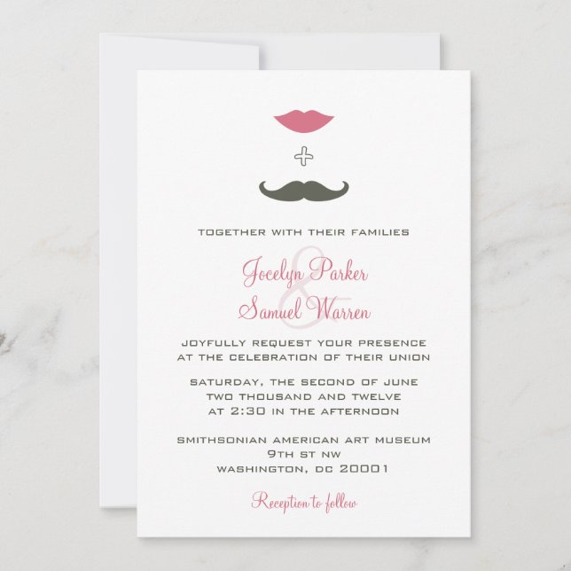 Invitation Épouser élégant de moustache et de lèvres (Devant)
