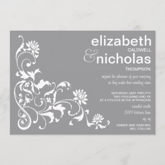 Invitation Épouser floral élégant de Flourish Invitation-gris
