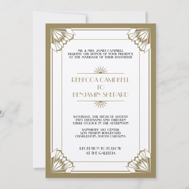 Invitation Épouser géométrique d'art déco de taupe d'âge de (Devant)