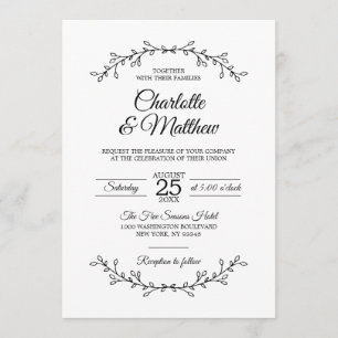 Invitation Épouser noir blanc chic de branches de guirlande