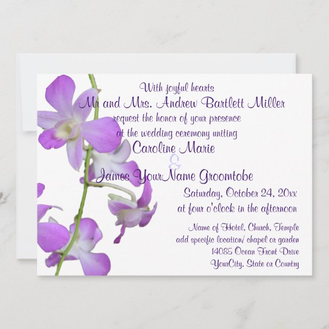 Invitation Épouser pourpre d'orchidées (Devant)