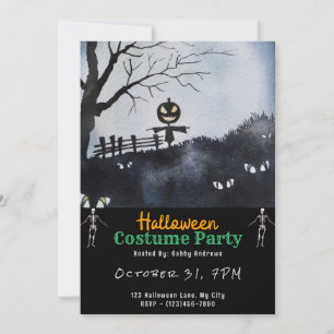 Invitation Épouvantail avec tête Citrouille Halloween noir