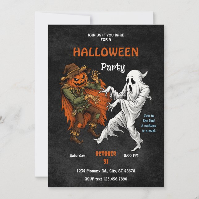 Invitation Épouvantail contre fantôme, soirée Halloween (Devant)