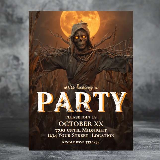 Invitation Épouvantail effrayant à une soirée Halloween la nu (Créateur téléchargé)