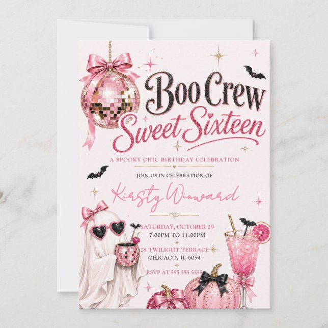 Invitation Équipage Boo Spooky Chic Sweet Seize Ans (Devant)