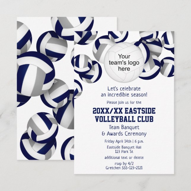 Invitation équipe bleu gris couleurs volleyball saison banque (Devant / Derrière)