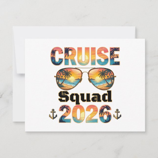 Invitation Équipe de croisière 2026 - Coucher de soleil rétro (Devant)