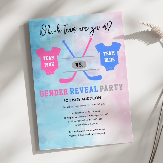 Invitation Équipe de hockey Blue vs Team Pink Genre Revela (Hockey Team Blue vs Team Pink Gender Reveal Invitation)