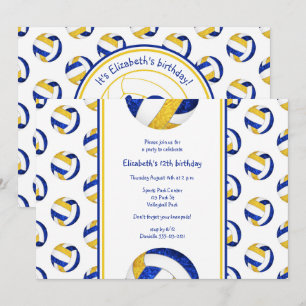 Invitation équipe de volley-ball jaune bleu fête d'anniversai
