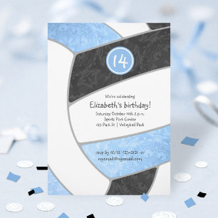 Invitation équipe de volley-ball noir bleu ou filles annivers