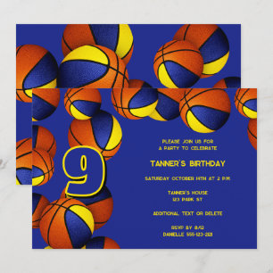 Invitation équipe d'or bleu couleurs basket-ball