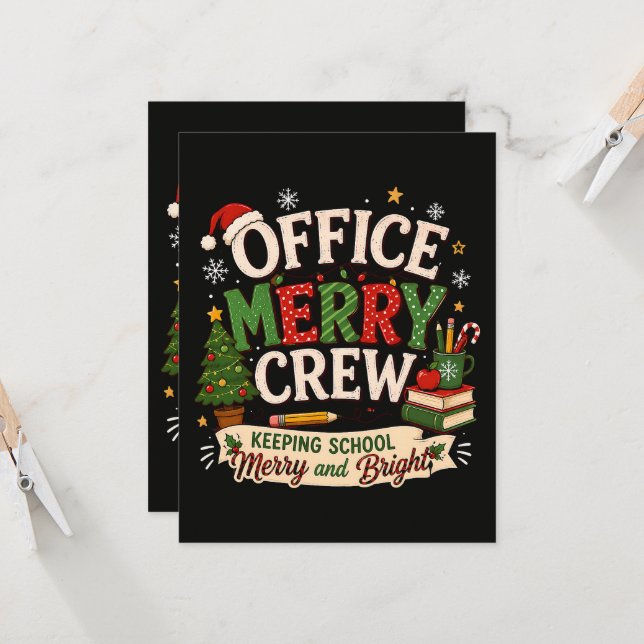 Invitation Équipe joyeuse de Noël au bureau de l'école  (Devant/Arrière en situation)
