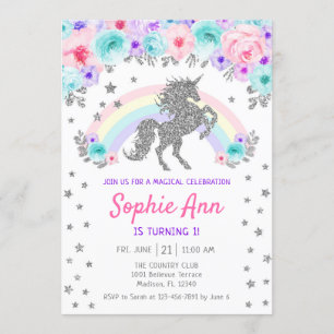 Invitation Ęr anniversaire de licorne - rose pourpre