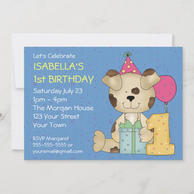 Invitation Ęr chiot personnalisable d'anniversaire (Devant)