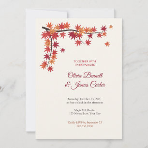 Invitation Érable Japonais Feuilles Rouges Mariage d'Automne