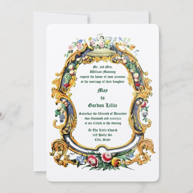 Invitation Ere victorienne Rococo baroque Style Fruit & Flora (Devant)