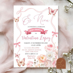 Invitation Es Nina Bow rose Floral Blossom Girl Baby shower